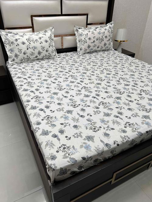 printed tc fitted king-sized bedsheet with 2 pillow covers - 21603705 - Very Small Image - 1