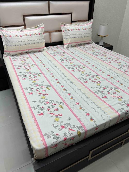 printed tc fitted king-sized bedsheet with 2 pillow covers - 21603720 - Very Small Image - 1