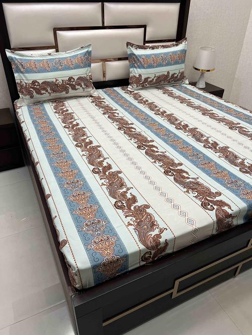 printed tc fitted king-sized bedsheet with 2 pillow covers - 21603743 - Very Small Image - 1