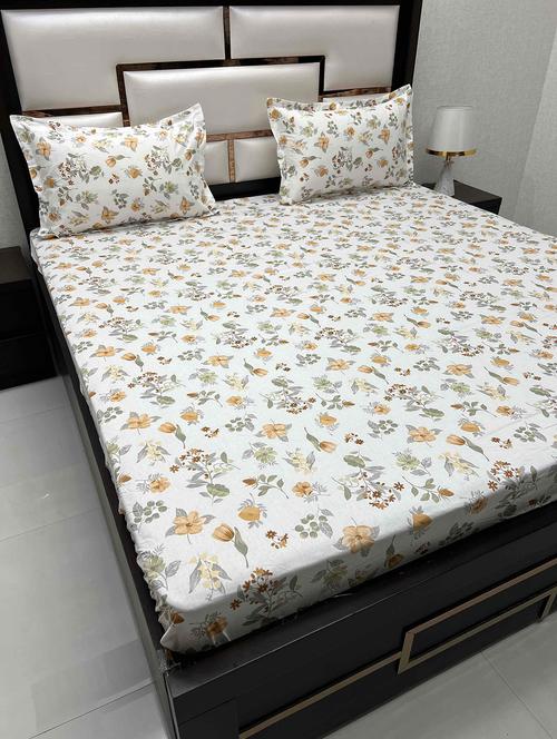 printed tc fitted king-sized bedsheet with 2 pillow covers - 21603910 - Very Small Image - 1