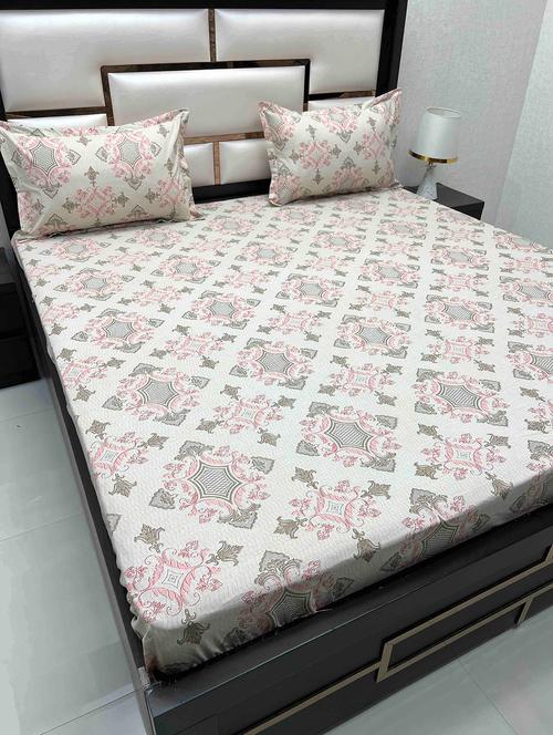 printed tc fitted king-sized bedsheet with 2 pillow covers - 21603923 - Very Small Image - 1