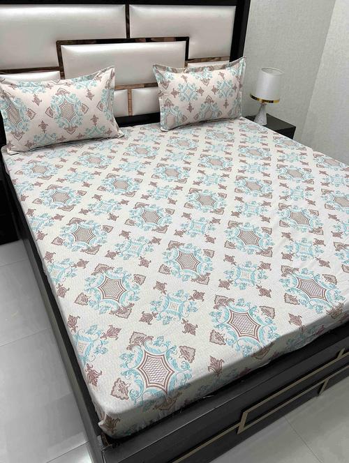 printed tc fitted king-sized bedsheet with 2 pillow covers - 21603938 - Very Small Image - 1