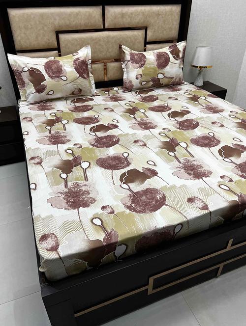printed tc fitted king-sized bedsheet with 2 pillow covers - 21604013 - Very Small Image - 1