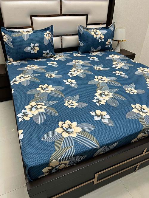 printed tc fitted king-sized bedsheet with 2 pillow covers - 21604124 - Very Small Image - 1