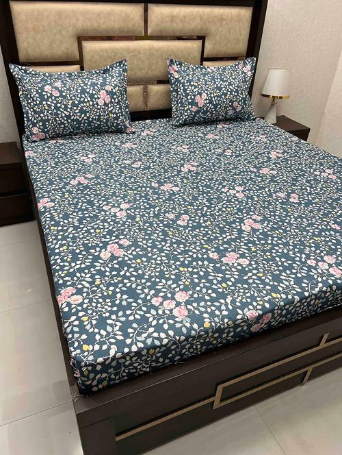 printed tc fitted king-sized bedsheet with 2 pillow covers - 21604127 - Very Small Image - 1