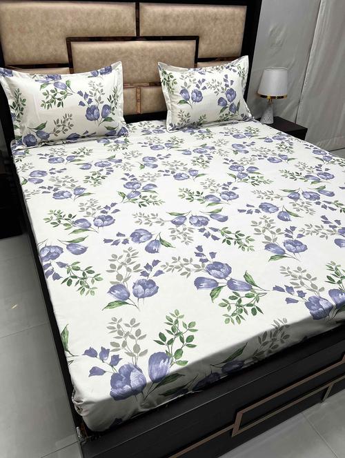 printed tc fitted king-sized bedsheet with 2 pillow covers - 21604132 - Very Small Image - 1