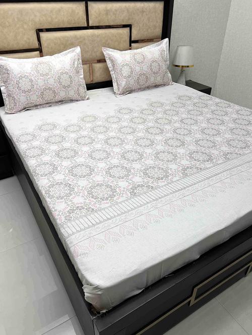 printed tc fitted king-sized bedsheet with 2 pillow covers - 21604135 - Very Small Image - 1