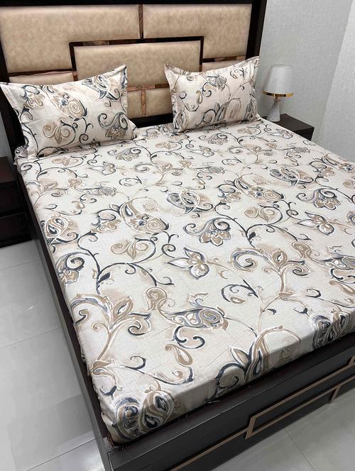 printed tc fitted king-sized bedsheet with 2 pillow cover - 21604198 - Very Small Image - 1