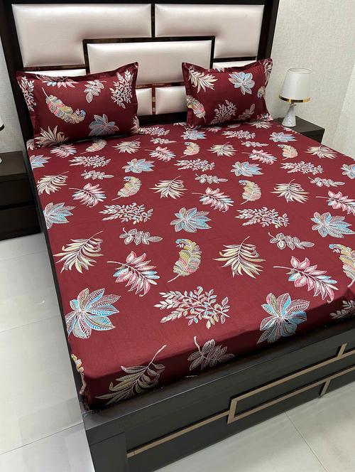printed tc fitted king-sized bedsheet with 2 pillow covers - 21604225 - Very Small Image - 1