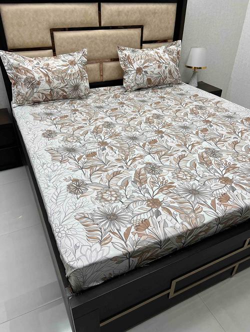 printed tc fitted king-sized bedsheet with 2 pillow covers - 21604319 - Very Small Image - 1