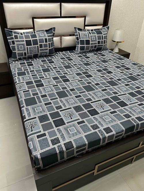 printed tc fitted king-sized bedsheet with 2 pillow covers - 21604335 - Very Small Image - 1