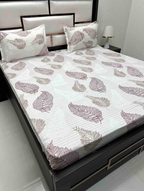 printed tc fitted king-sized bedsheet with 2 pillow covers - 21604356 - Very Small Image - 1