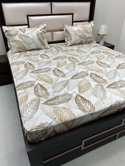 printed tc fitted king-sized bedsheet with 2 pillow covers - 21604367 - Very Small Image - 1