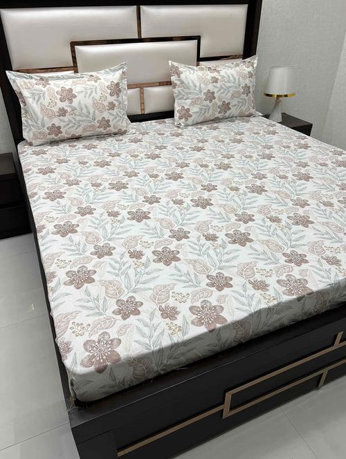 printed tc fitted king-sized bedsheet with 2 pillow covers - 21604391 - Very Small Image - 1
