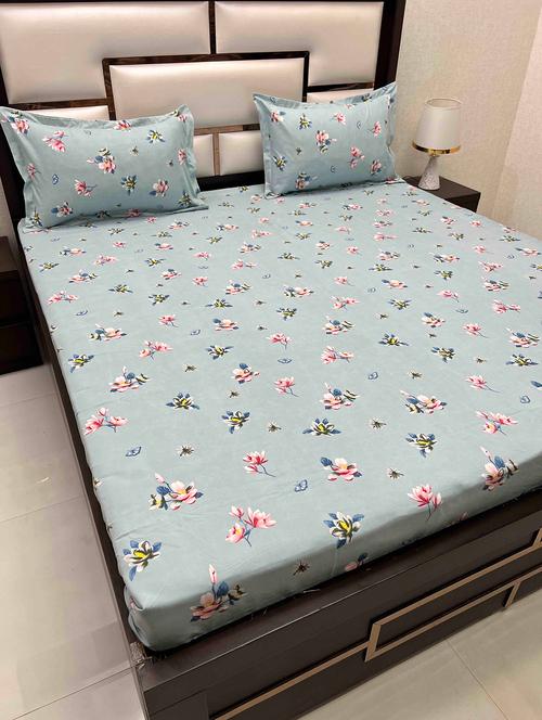 printed tc fitted king-sized bedsheet with 2 pillow covers - 21604481 - Very Small Image - 1