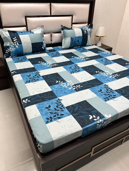 printed tc fitted king-sized bedsheet with 2 pillow covers - 21604492 - Very Small Image - 1
