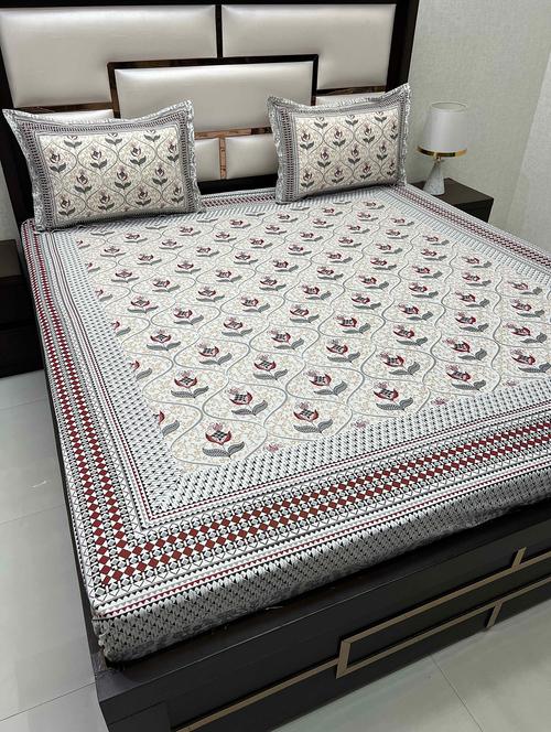 printed tc fitted king-sized bedsheet with 2 pillow covers - 21604577 - Very Small Image - 1