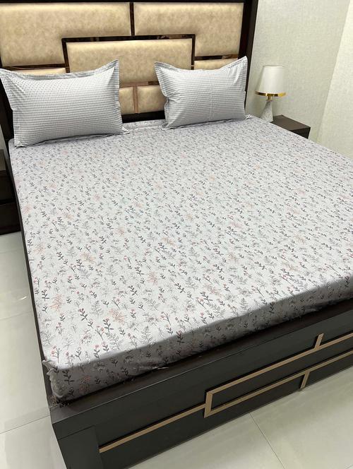 printed tc fitted king-sized bedsheet with 2 pillow covers - 21604609 - Very Small Image - 1