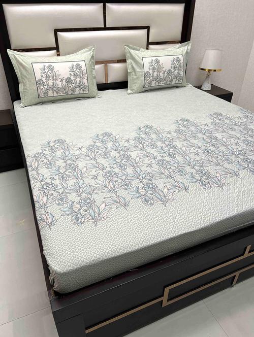 printed tc fitted king-sized bedsheet with 2 pillow covers - 21604622 - Very Small Image - 1