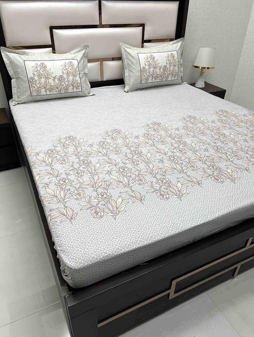 printed tc fitted king-sized bedsheet with 2 pillow covers - 21604623 - Very Small Image - 1