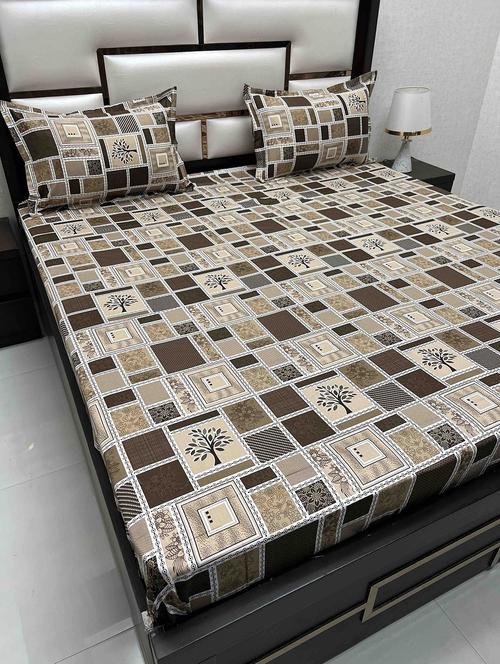 printed tc fitted king-sized bedsheet with 2 pillow covers - 21604663 - Very Small Image - 1