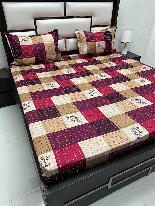 printed tc fitted king-sized bedsheet with 2 pillow covers - 21604730 - Very Small Image - 1