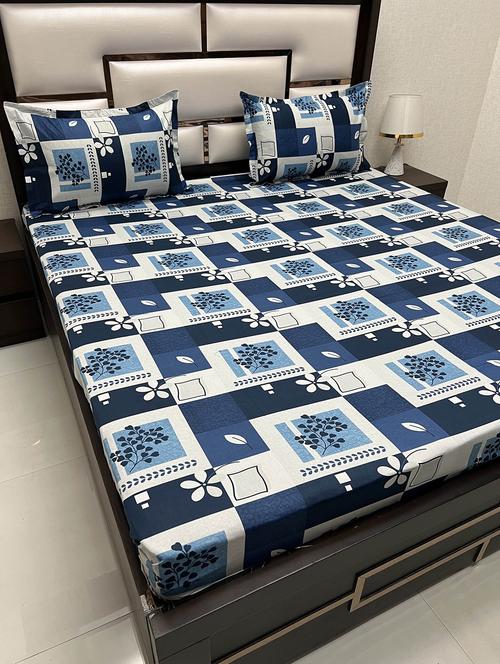 printed tc fitted king-sized bedsheet with 2 pillow covers - 21604732 - Very Small Image - 1