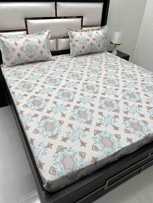 printed tc fitted king-sized bedsheet with 2 pillow covers - 21604761 - Very Small Image - 1