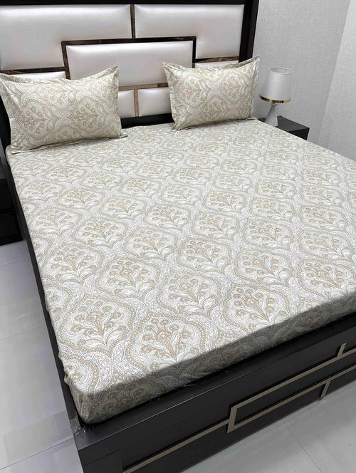 printed tc fitted king-sized bedsheet with 2 pillow covers - 21604766 - Very Small Image - 1