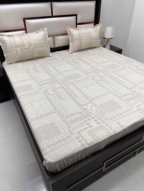printed tc fitted king-sized bedsheet with 2 pillow cover - 21604776 - Very Small Image - 1