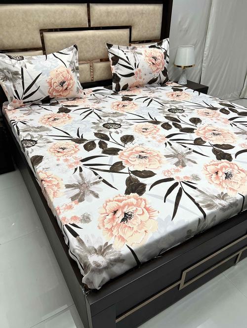 printed tc fitted king-sized bedsheet with 2 pillow covers - 21604783 - Very Small Image - 1