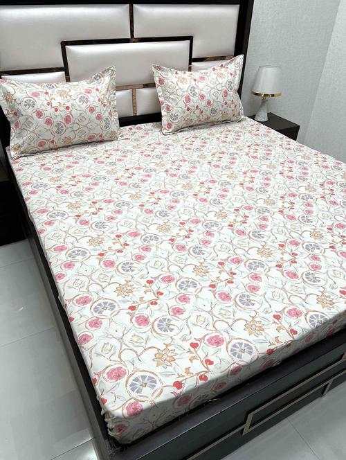 printed tc fitted king-sized bedsheet with 2 pillow covers - 21604798 - Very Small Image - 1