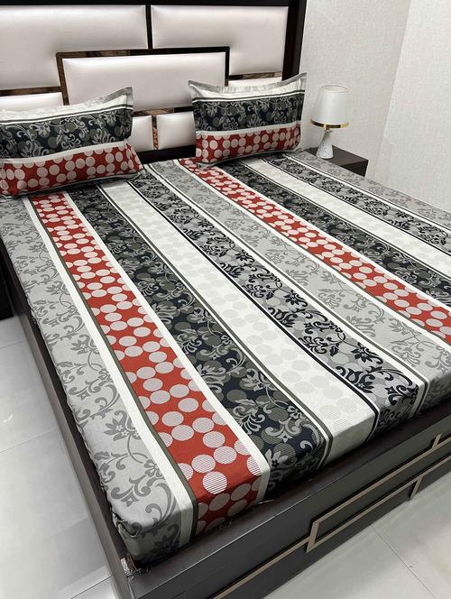 printed tc fitted king-sized bedsheet with 2 pillow covers - 21604819 - Very Small Image - 1