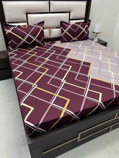 printed tc fitted king-sized bedsheet with 2 pillow covers - 21604821 - Very Small Image - 1