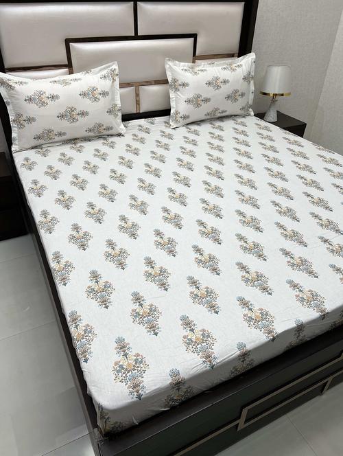 printed tc fitted king-sized bedsheet with 2 pillow cover - 21604828 - Very Small Image - 1