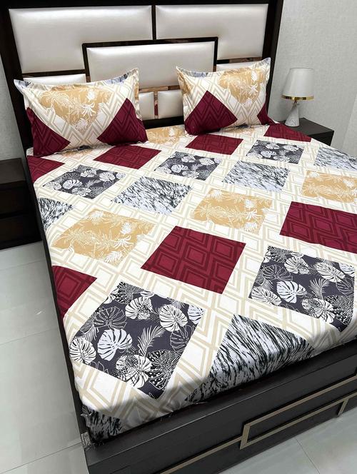 printed tc fitted king-sized bedsheet with 2 pillow covers - 21604929 - Very Small Image - 1
