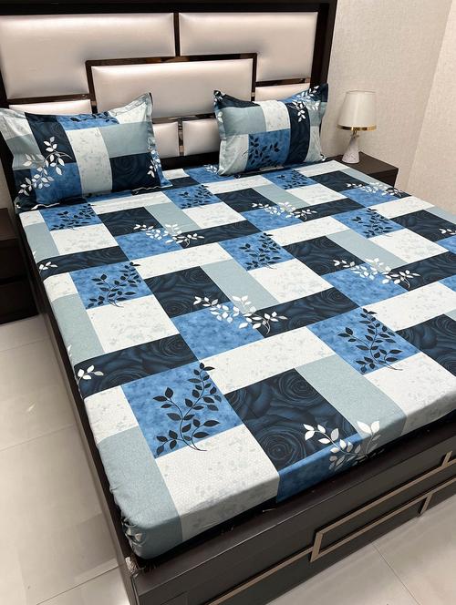 printed tc fitted king-sized bedsheet with 2 pillow covers - 21604985 - Very Small Image - 1