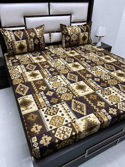 printed tc fitted king-sized bedsheet with 2 pillow covers - 21605021 - Very Small Image - 1