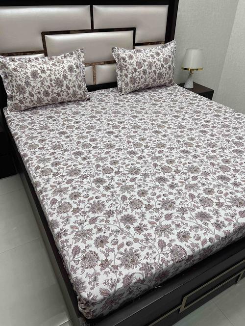 printed tc fitted king-sized bedsheet with 2 pillow covers - 21605044 - Very Small Image - 1