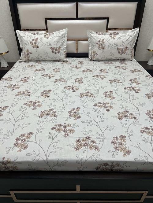printed tc fitted king-sized bedsheet with 2 pillow covers - 21605062 - Very Small Image - 1