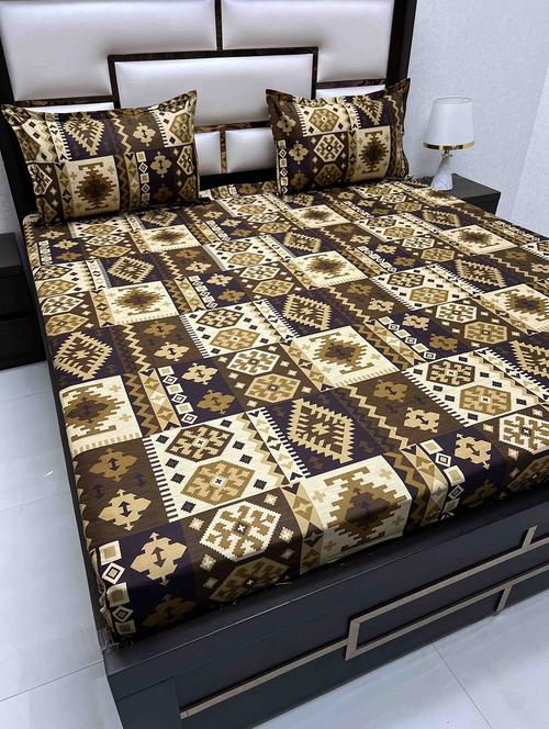 printed tc fitted king-sized bedsheet with 2 pillow covers - 21605070 - Very Small Image - 1