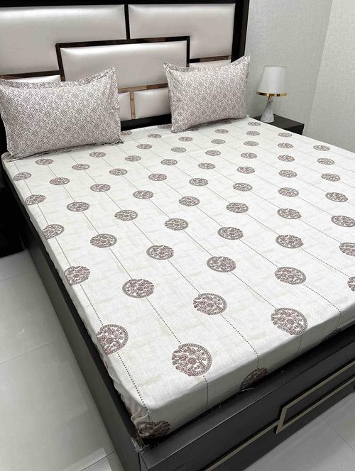 printed tc fitted king-sized bedsheet with 2 pillow covers - 21605094 - Very Small Image - 1