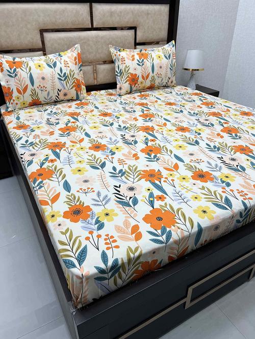 printed tc fitted king-sized bedsheet with 2 pillow covers - 21605113 - Very Small Image - 1