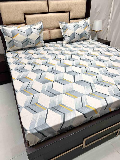printed tc fitted king-sized bedsheet with 2 pillow covers - 21605177 - Very Small Image - 1