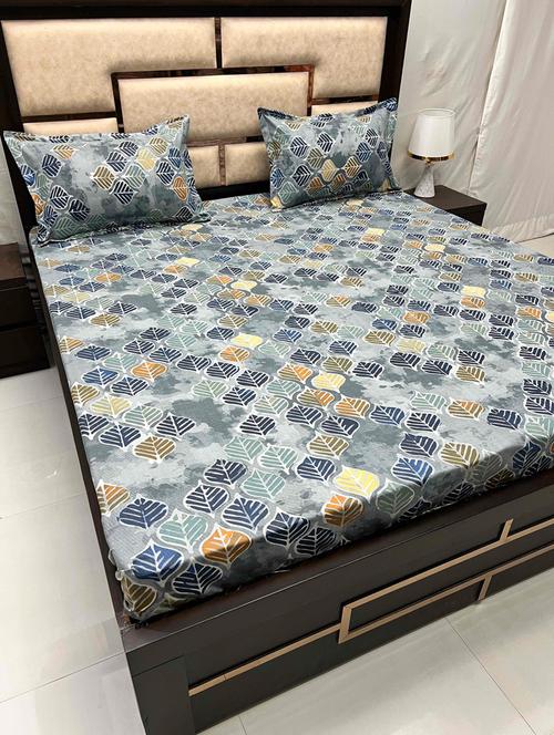 printed tc fitted king-sized bedsheet with 2 pillow covers - 21605199 - Very Small Image - 1