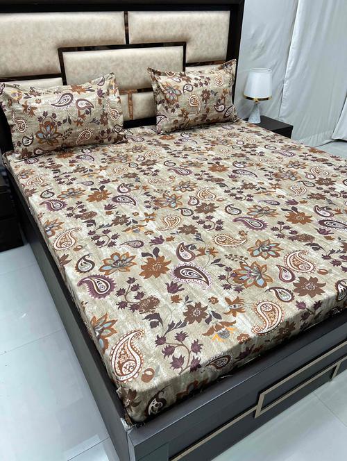printed tc fitted king-sized bedsheet with 2 pillow covers - 21605227 - Very Small Image - 1