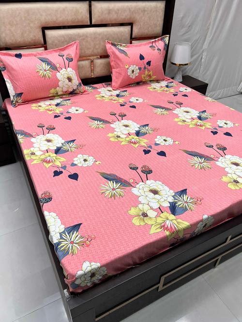 printed tc fitted king-sized bedsheet with 2 pillow cover - 21605278 - Very Small Image - 1