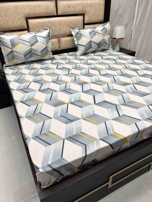 printed tc fitted king-sized bedsheet with 2 pillow covers - 21605339 - Very Small Image - 1