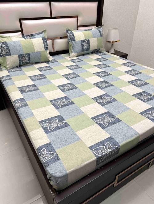 printed tc fitted king-sized bedsheet with 2 pillow covers - 21605366 - Very Small Image - 1