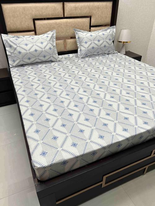 printed tc fitted king-sized bedsheet with 2 pillow covers - 21605375 - Very Small Image - 1